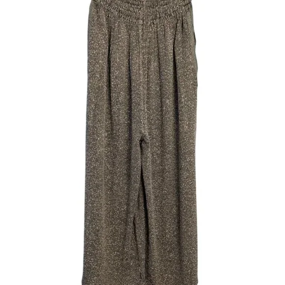 Wide-Leg Cropped Gray Textured Pants Elastic Waistband Pockets XL - Picture 8 of 14